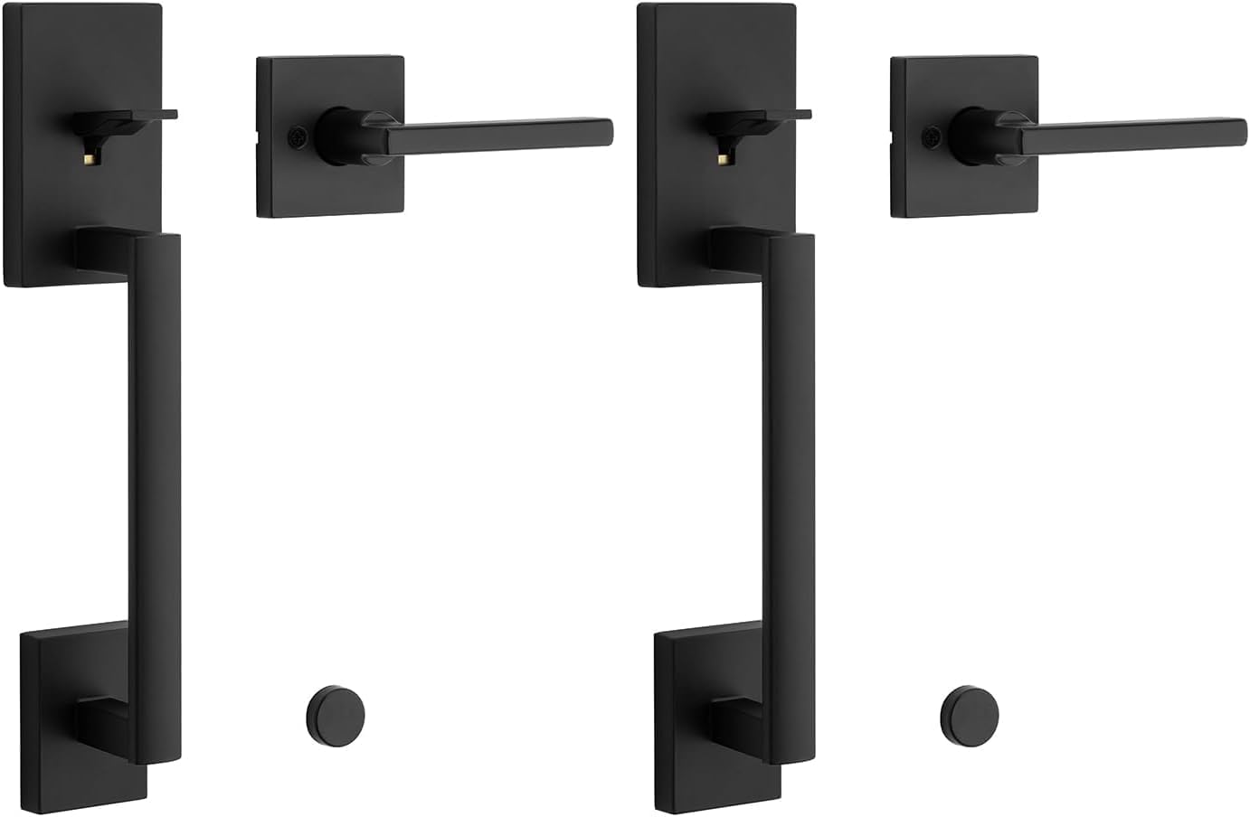 Kwikset San Clemente Front Door Handle No Lock,Entry Handleset Exterior with Interior Reversible Handed Lever,Non-Locking,Matte Black,Deadbolt Not Included,with Microban Protection,(Pack of 2)