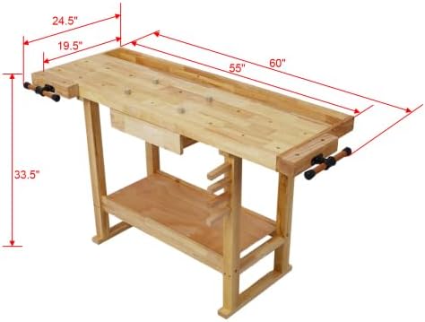 【LuckyNote】 55-Inch Wood Workbench - Wooden Workbench for Garage Workshop and Home,with Bar Clamps Set (12 inch x 4-3/4 inch Throat,Pack of 4) The Package Will be Shipped in Two Separate parcels