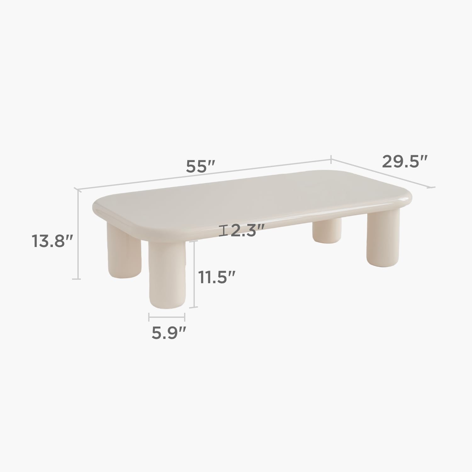 Acanva Modern Coffee Tables with High Glossy Finish, Curved Edges, Accent Center Furniture for Living Room Home Office, Long Table, White