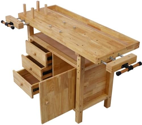 【LuckyNote】 Wood Workbench - Wooden Workbench for Garage Workshop and Home, with Bar Clamps Set (2 pcs 12 inch x 3inch+2pcs 24inchx4-3/4,4pcs Pack) The Package Will be Shipped in Two Separate parcels