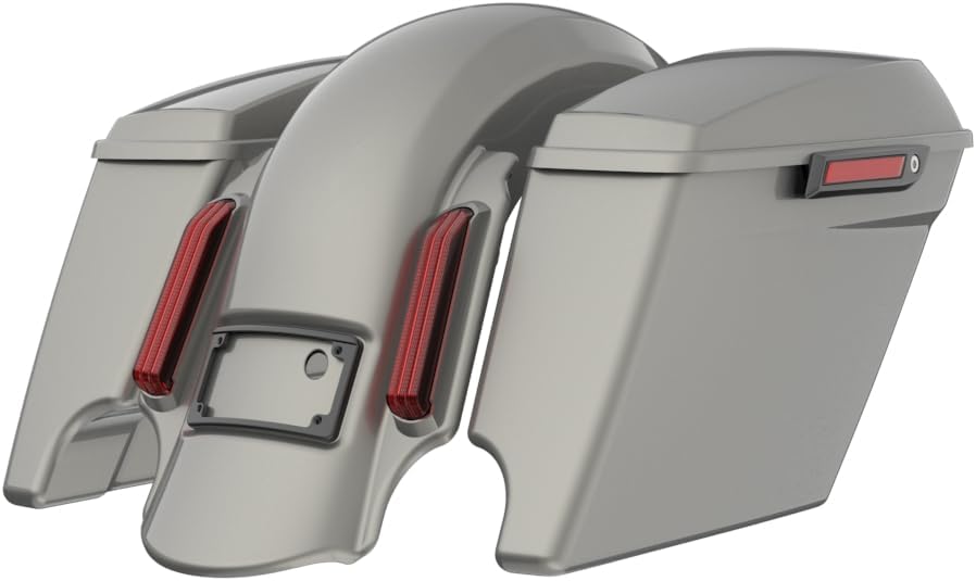 Advanblack Color Matched Stretched Bags, Lids Black Latch Hardware for '23-'24 Harley Touring CVO & 2024 Street Glide, Road Glide (Mercury Silver)