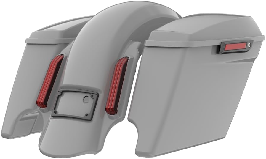 Advanblack Color Matched Stretched Bags, Lids Black Latch Hardware for '23-'24 Harley Touring CVO & 2024 Street Glide, Road Glide (Billiard Gray)