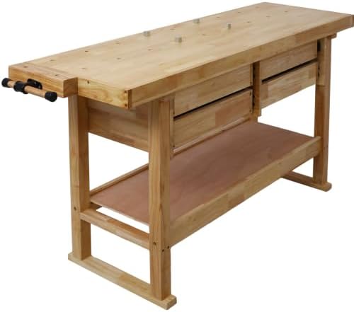 【LuckyNote】60in Workbench with 4 Drawers Wooden Workbench for Garage Workshop and Home, with Bar Clamps Set (24 inch x 4-3/4 inch Throat,Pack of 2)The package will be shipped in two separate parcels