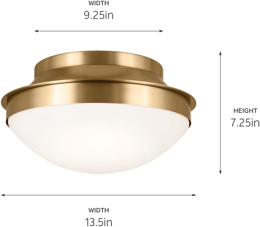 Kichler Bretta 2 Light Flush Mount Ceiling Light in Brushed Natural Brass with Satin Etched Glass, (7.25' H x 13.5' Dia), 52544BNB