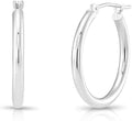 Classic 10K White Gold Hoop Earrings - Shiny Polished Plain Round Gold Hoops for Women and Men
