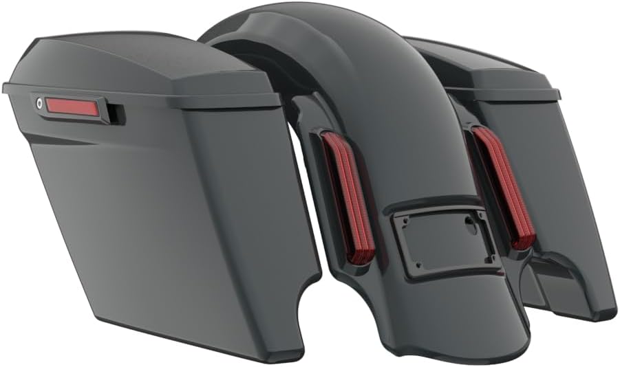 Advanblack Color Matched Stretched Bags, Lids Black Latch Hardware for '23-'24 Harley Touring CVO & 2024 Street Glide, Road Glide (Iron Horse Metallic)