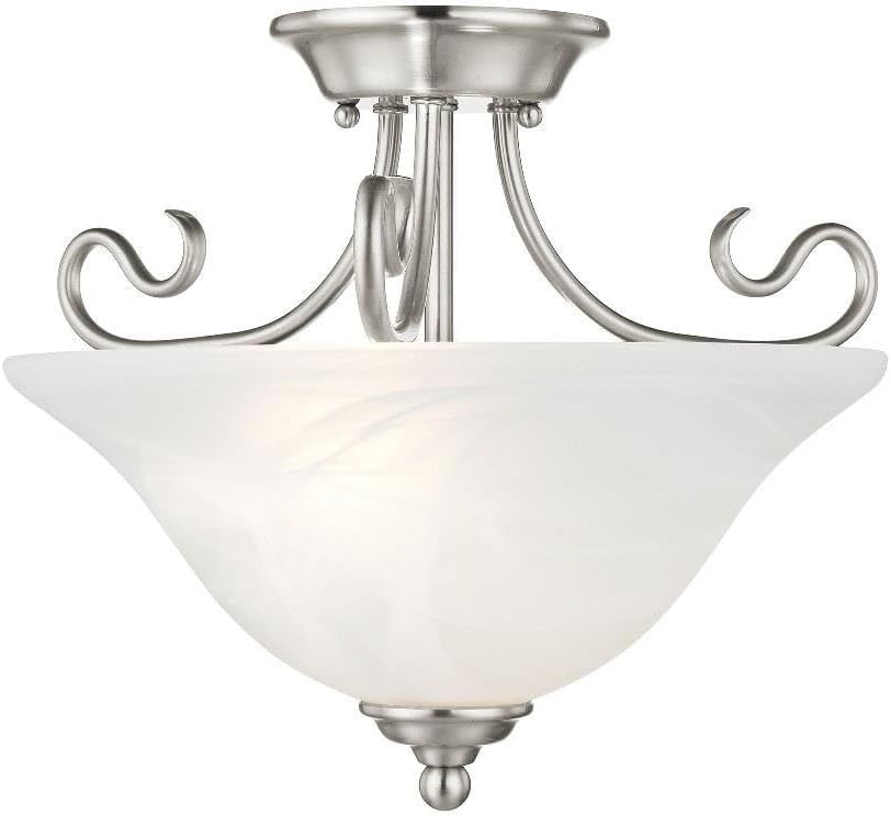 Livex Lighting 6121-91 Coronado 2 Light Brushed Nickel Semi Flush Mount with White Alabaster Glass