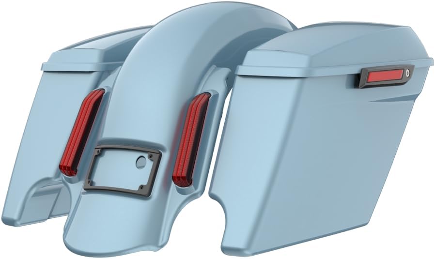 Advanblack Color Matched Stretched Bags, Lids Black Latch Hardware for '23-'24 Harley Touring CVO & 2024 Street Glide, Road Glide (Sharkskin Blue)