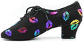 Women's Latin Dance Shoes Jazz Salsa Performance Oxford with Colorful Lip Print Pattern Professional Ballroom Dancing #T1-B