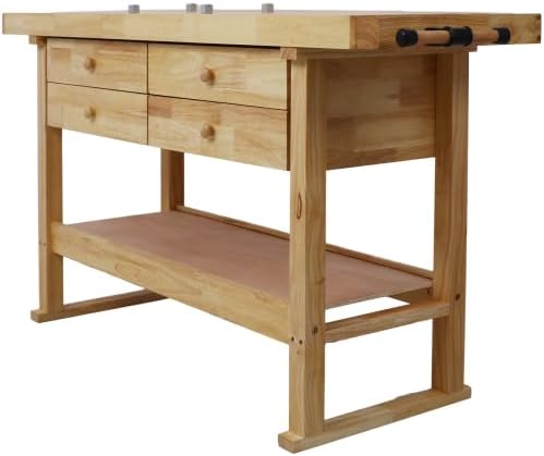 【LuckyNote】60in Workbench with 4 Drawers Wooden Workbench for Garage Workshop and Home, with Bar Clamps Set (12 inch x 4-3/4 inch Throat,Pack of 4)The package will be shipped in two separate parcels