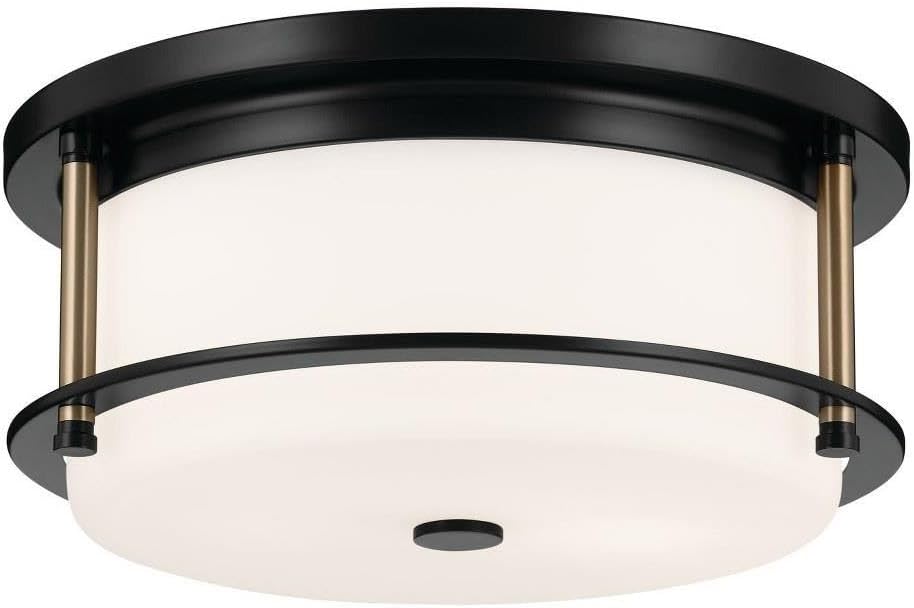 Kichler Brit 52595BKCPZ Flush Mount 2-Light 12˝ with Satin Etched Cased Opal Glass in Black and Champagne Bronze