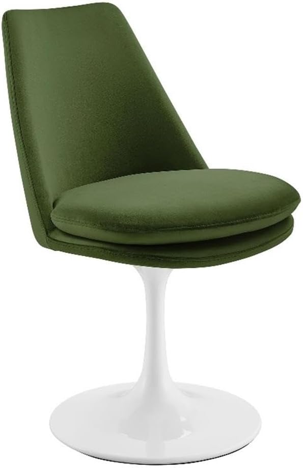 Modway Lippa Velvet Swivel Dining Side Chair in White Moss Green - Armless Accent Chair with Stain-Resistant Performance Velvet Upholstery - 360° Rotating Office Chair