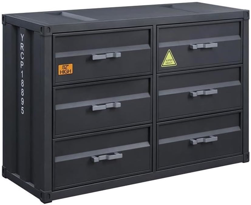 Acme Cargo Container Style Rectangular 6-Drawer Dresser in Gunmetal Metal