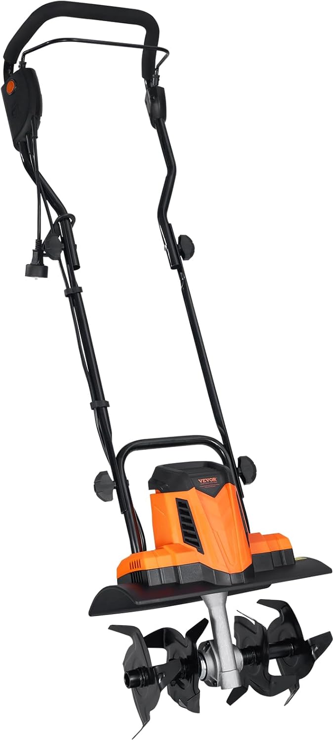 VEVOR 10 Amp Electric Tiller, 14' Tilling Width 3.94' Tilling Depth Corded Electric Tiller/Cultivator, Steel Mn Tines, Rototiller for Garden Lawn Soil Digging