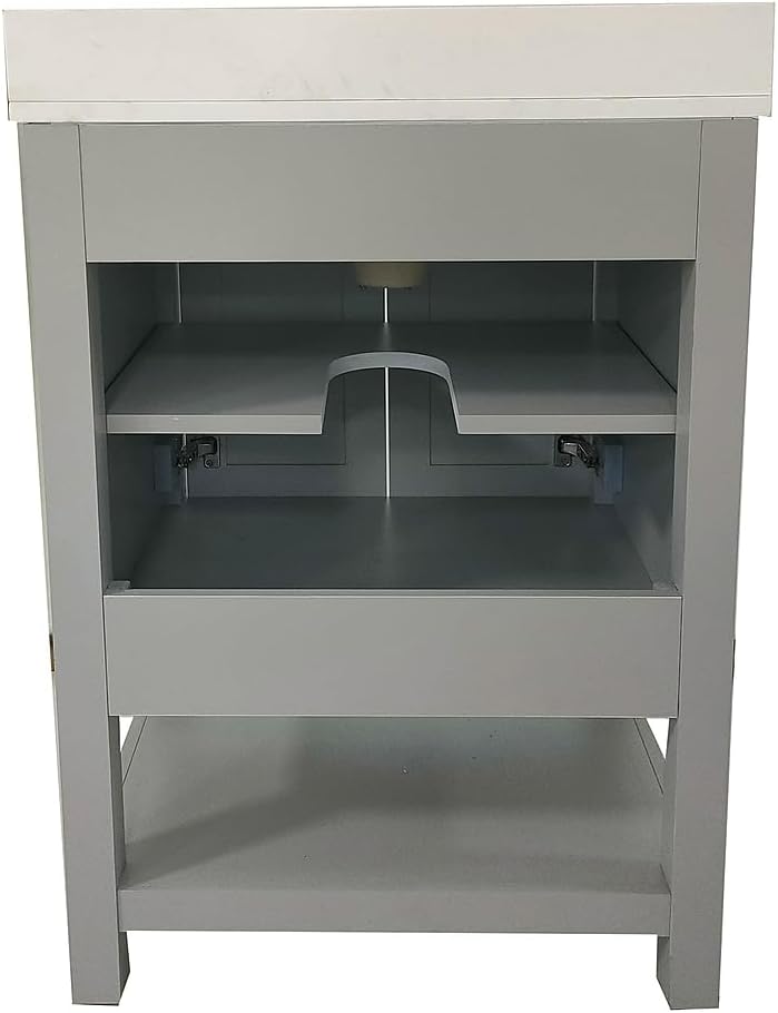Flash Furniture Vega 24 Inch Bathroom Vanity with Sink Combo, Storage Cabinet with Soft Close Doors and Open Shelf, Carrara Marble Finish Countertop, Gray/White