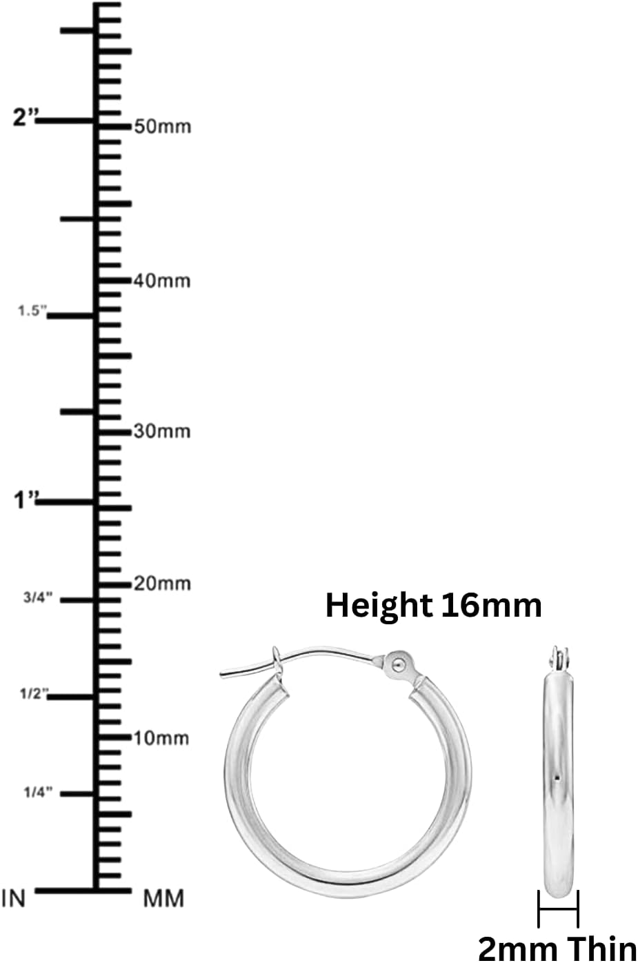 Classic 10K White Gold Hoop Earrings - Shiny Polished Plain Round Gold Hoops for Women and Men