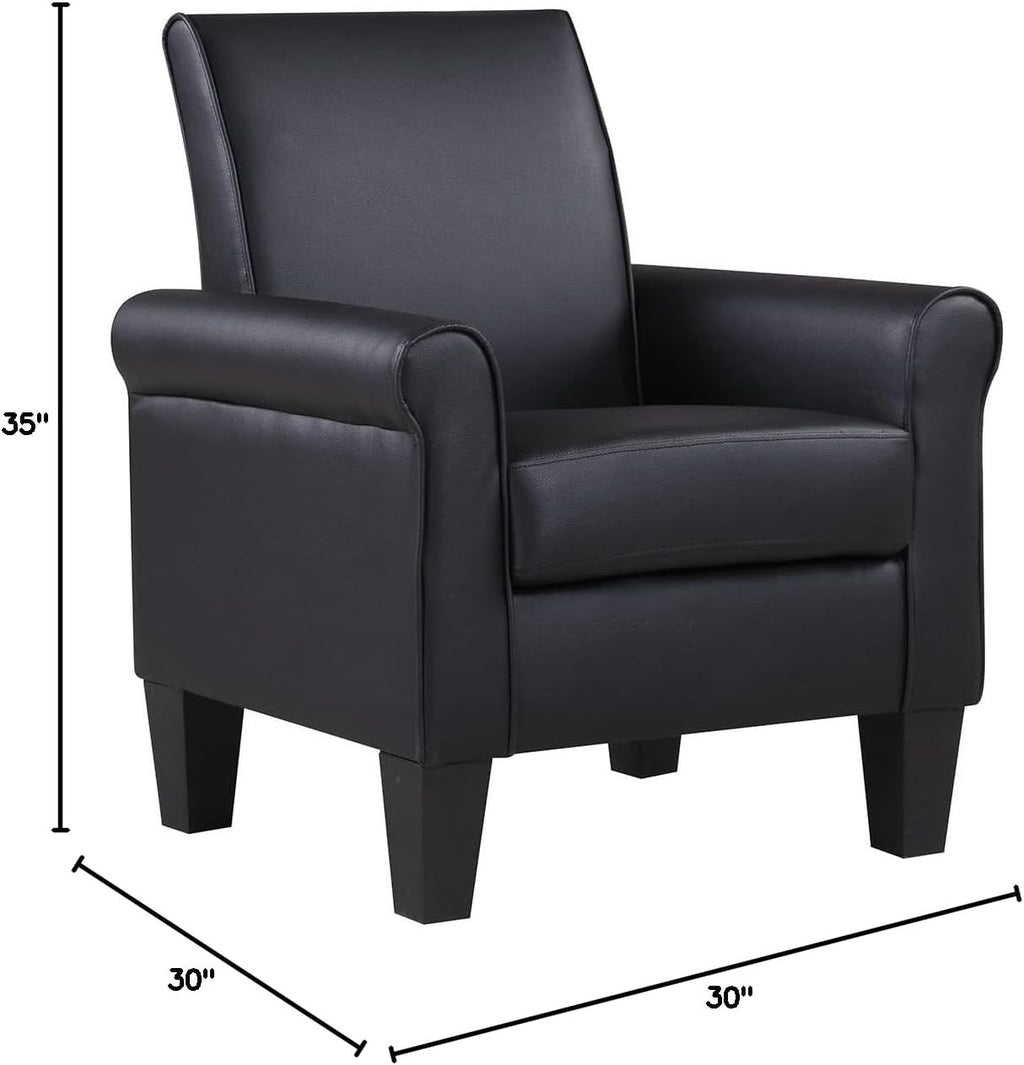 Faux Leather Accent Chair Set of 2, Mid Century Modern Living Room Chair, Upholstered Comfortable PU Leather Armchair for Bedroom, Office or Waiting Areas-Black