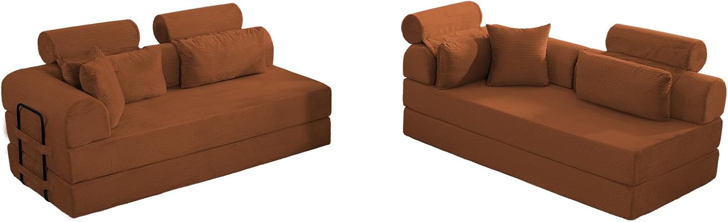 KEIKI 6-in-1 Folding Convertible High Back Sofa Sleeper, 106' Oversized Modular Sectional Corduroy Upholstered L Shape Couches for Living Room, Plush Comfort High-Density Foam for Studio Apartment