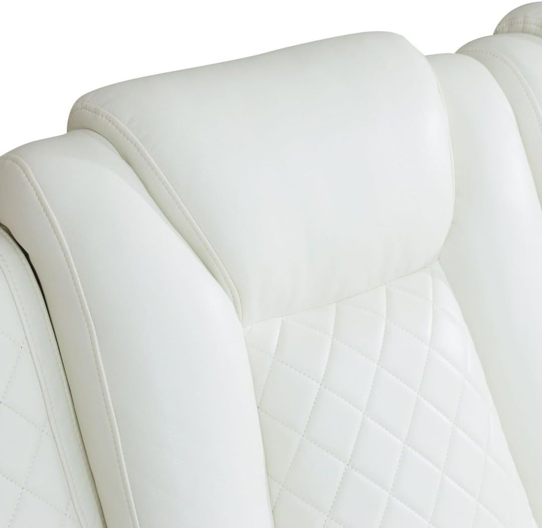 Electric Power Recliner Chair Living Room Furniture, Comfy Wide Lazy Home Theater Breathing Leather Seating with LED Light Strips (White, Single Chair)