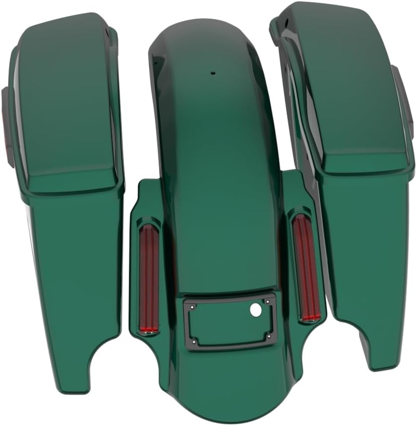 Advanblack Color Matched Stretched Bags, Lids Black Latch Hardware for '23-'24 Harley Touring CVO & 2024 Street Glide, Road Glide (Alpine Green)