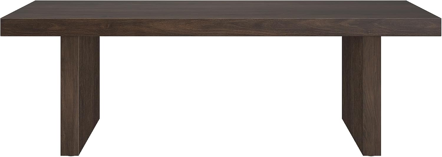 Henn&Hart 48' Fluted Rectangular Low-Profile Coffee Table with Ribbed Base for Living Room, Family Room, or Office, Rich Brown