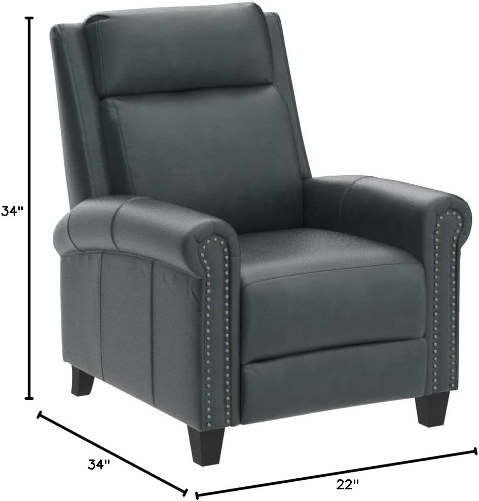 CANMOV Leather Recliner Chair, Classic and Traditional Push Back Recliner Chair with Comfortable Arms and Back for Living Room Bedroom Adjustable Single Sofa, Navy Blue