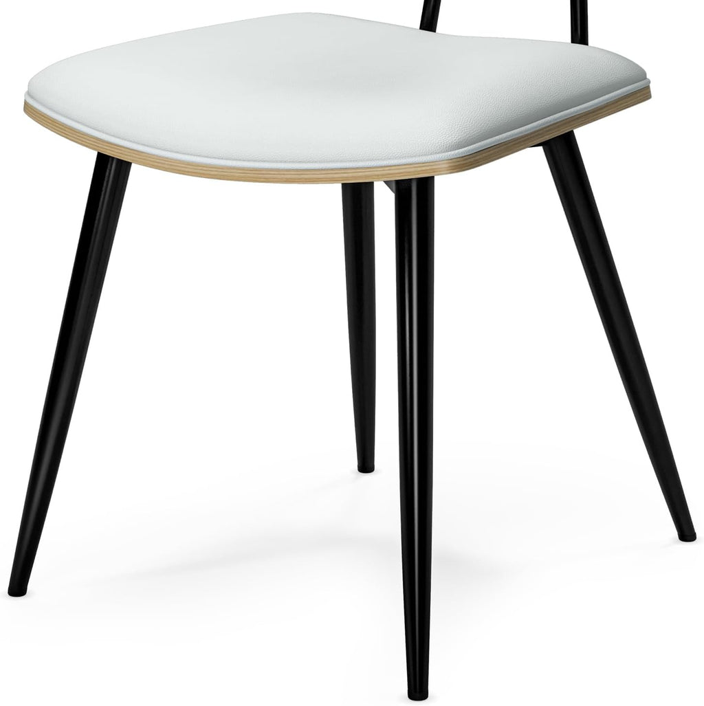 SIMPLIHOME Mavis Dining Chairs - Mid-Century Modern Iron Frame and Vegan Faux Leather Kitchen Chair Set in White, Dining Room Seating with Curved Wood Veneer Backrest and Padded Seat (Set of 2)