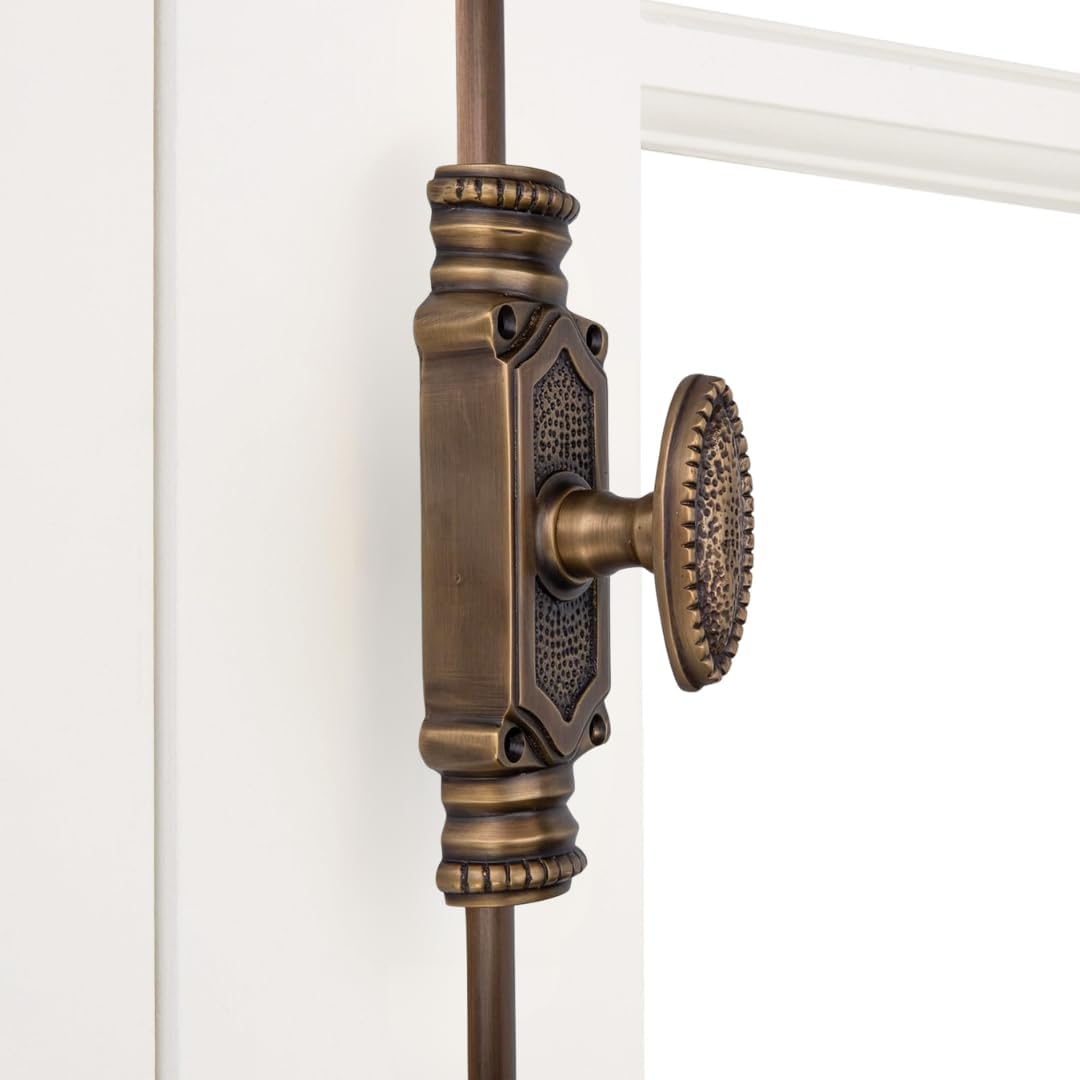 Antique Brass Door Cremone Bolt - 9 ft Durable Solid Brass Build, Rust Resistant, Easy Installation, Vintage Style for Tall Doors, Perfect for Any Decor