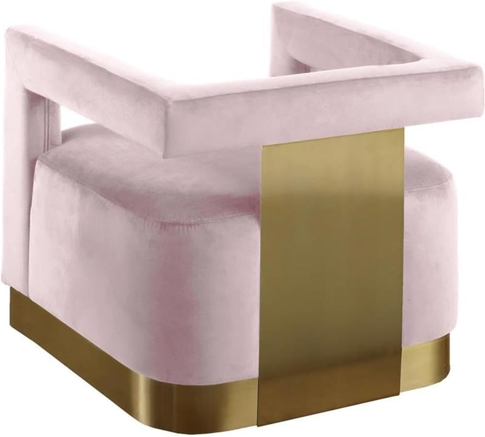 Meridian Furniture 597Pink Armani Collection Modern | Contemporary Velvet Upholstered Accent Chair with Sturdy Steel Base and Back in Gold Finish, 31.5' W x 28' D x 28' H, Pink