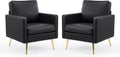 VINGLI PU Leather Accent Chairs Set of 2, Mid-Century Modern Living Room Chairs with Removable Cushions, Gold Legs, Upholstered Sofa Armchair for Bedroom, Office, Apartment, Play Room