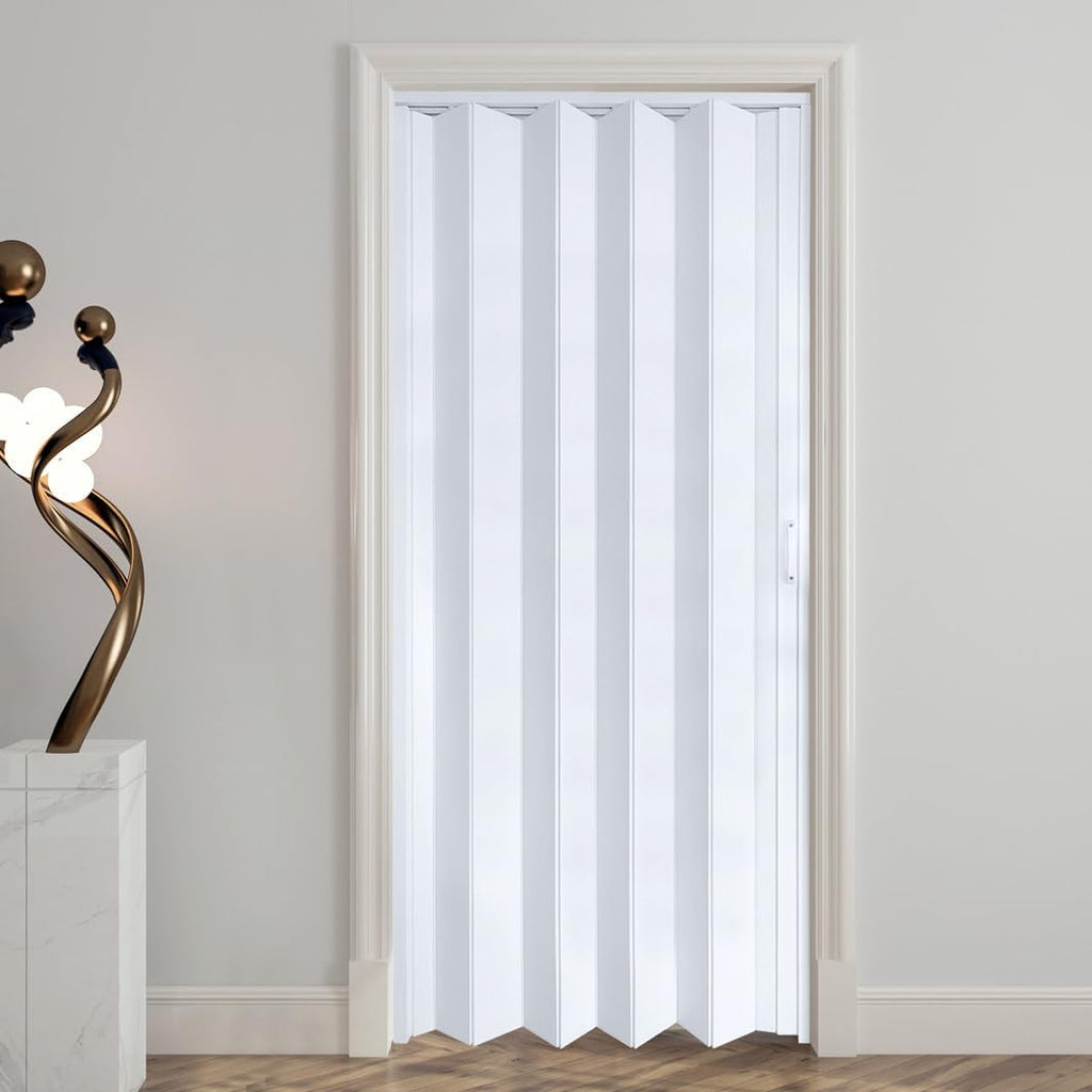 DIYHD 36X80in Accordion Door, White Double Layer PVC Folding Interior Door with Sliding Track Kit, Space-Saving Closet Door, No Floor Track, Dual-Sided Handle & Latch, Easy Install