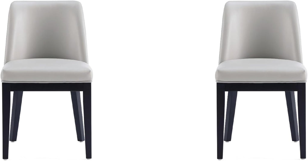 Manhattan Comfort Gansevoort Modern Faux Leather Dining Chair with Solid Beech Wood Frame, Upholstered Accent Furniture for Kitchen Table or Office, Set of 2, Light Grey