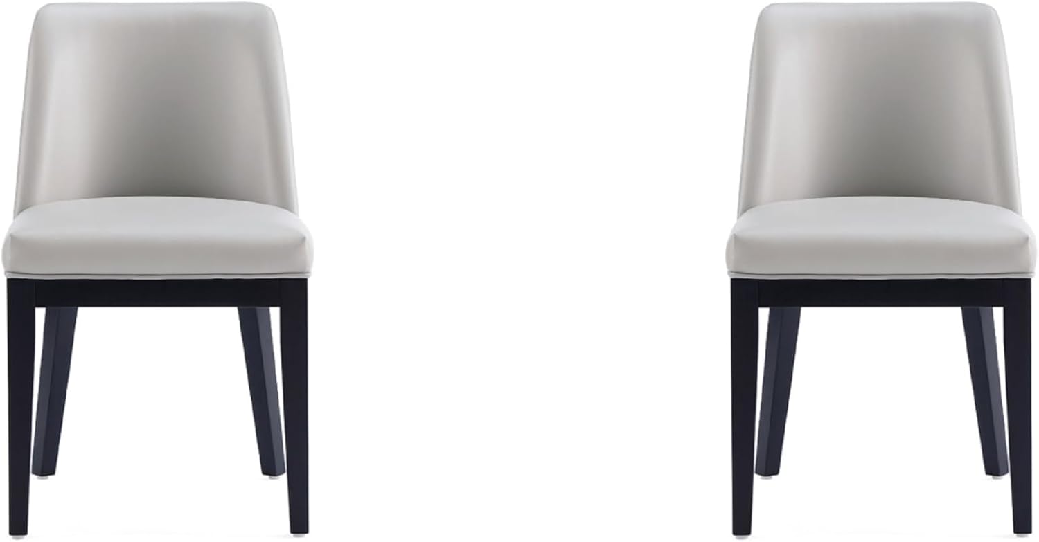 Manhattan Comfort Gansevoort Modern Faux Leather Dining Chair with Solid Beech Wood Frame, Upholstered Accent Furniture for Kitchen Table or Office, Set of 2, Light Grey