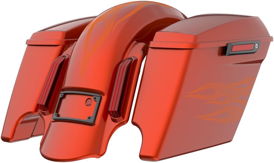 Advanblack Color Matched Stretched Bags, Lids Black Latch Hardware for '23-'24 Harley Touring CVO & 2024 Street Glide, Road Glide (Whiskey Firestorm)