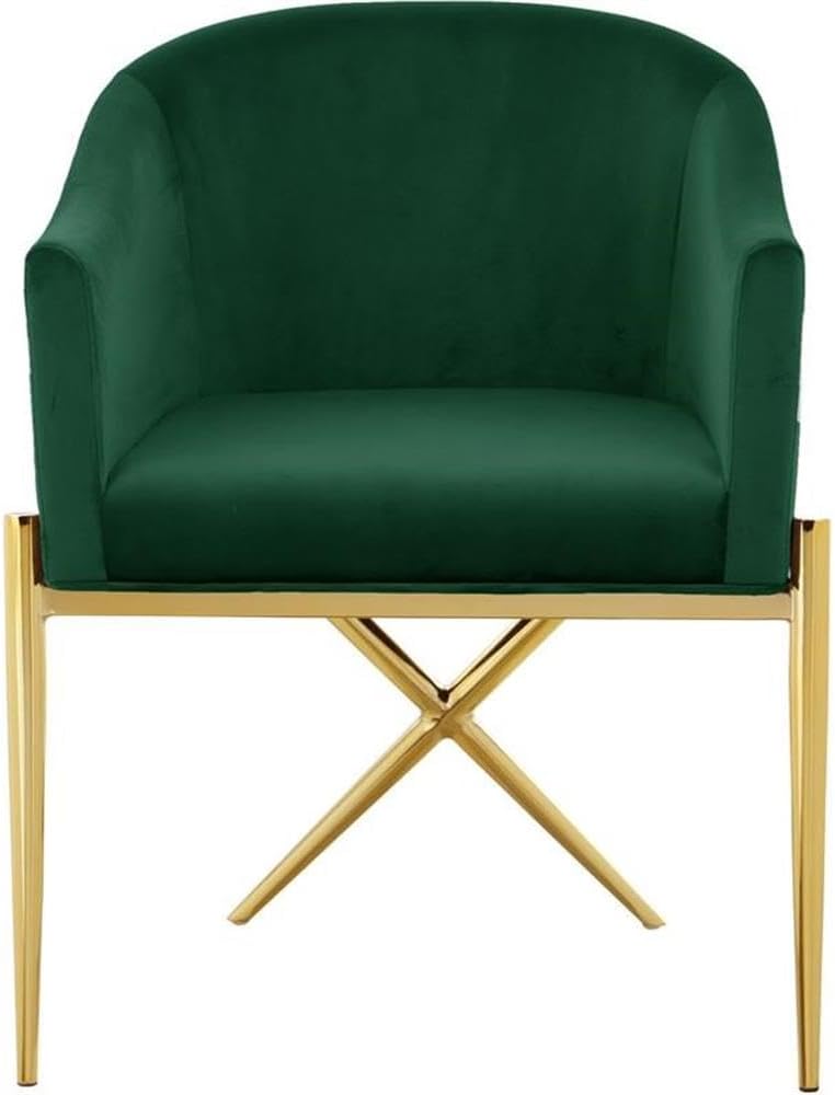 Meridian Furniture Xavier Collection Modern | Contemporary Velvet Upholstered Dining Chair with Sturdy Steel X Shaped Legs, 25.5' W x 24.5' D x 31.5' H, Green