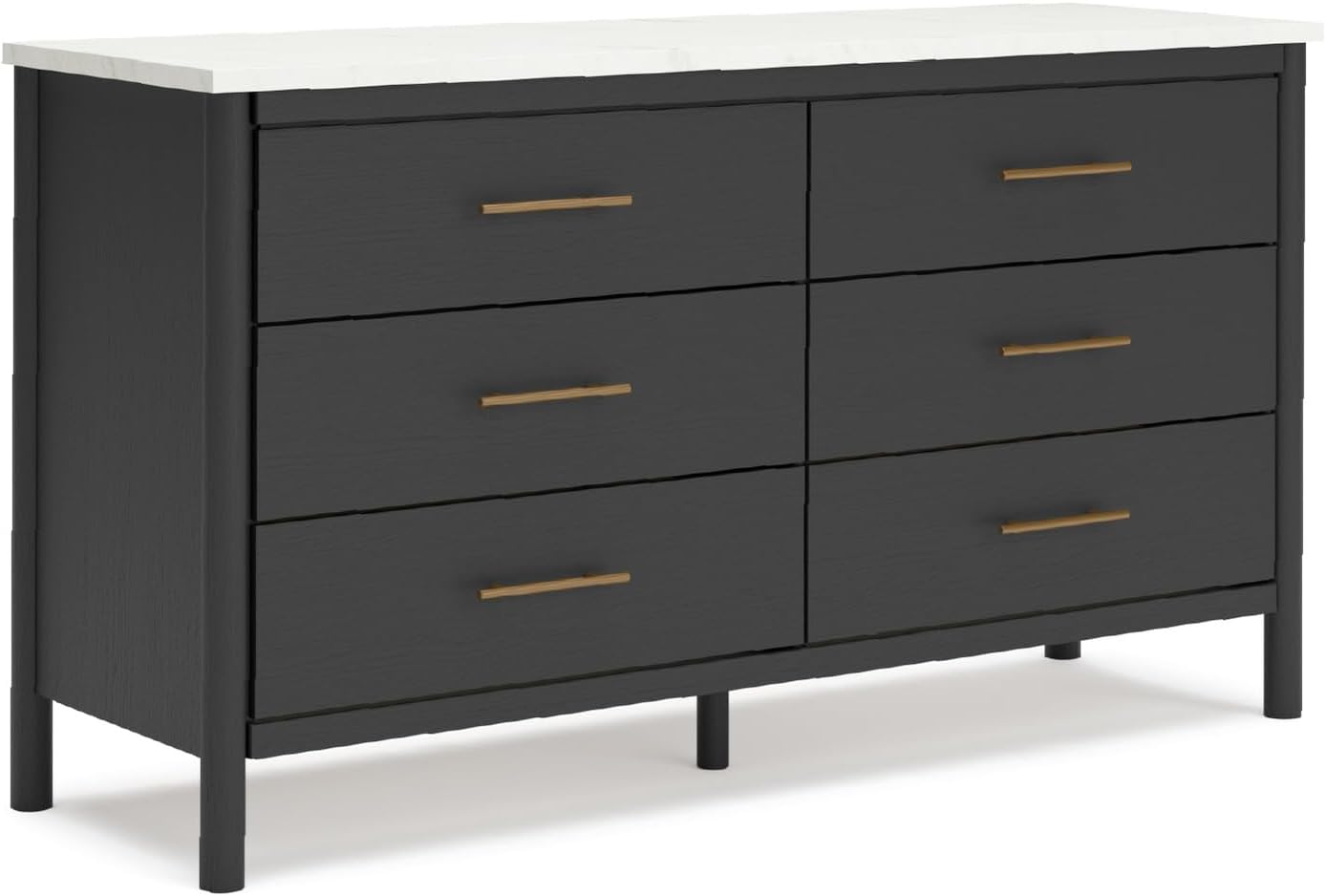 Signature Design by Ashley Cadmori 6 Drawer Dresser, Black Dresser for Bedroom, Matte Black & Replicated White Marble Top, 64' Wide, Engineered Wood Construction, Minor Assembly Required