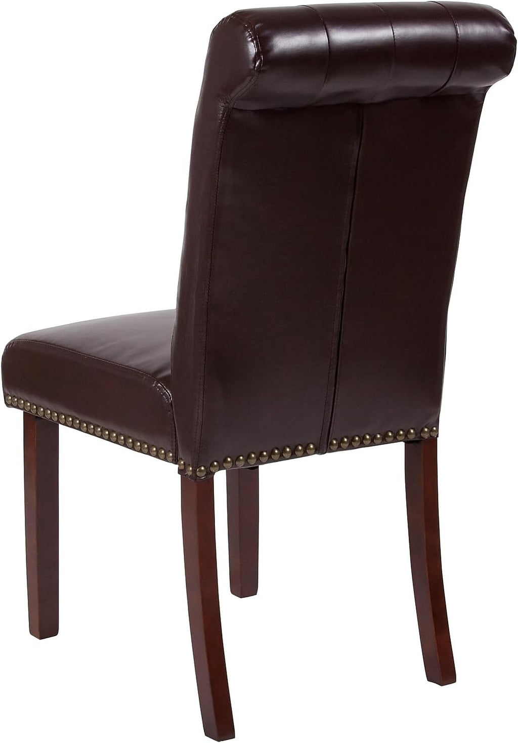Flash Furniture Set of 2 HERCULES Series Brown LeatherSoft Parsons Chair with Rolled Back, Accent Nail Trim and Walnut Finish
