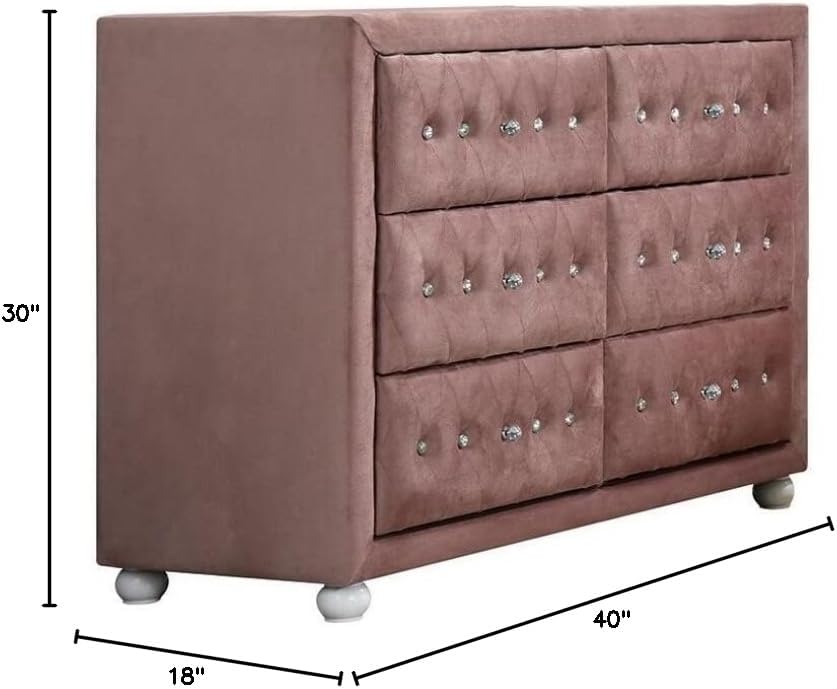 Acme Furniture Reggie Dresser in Pink Fabric