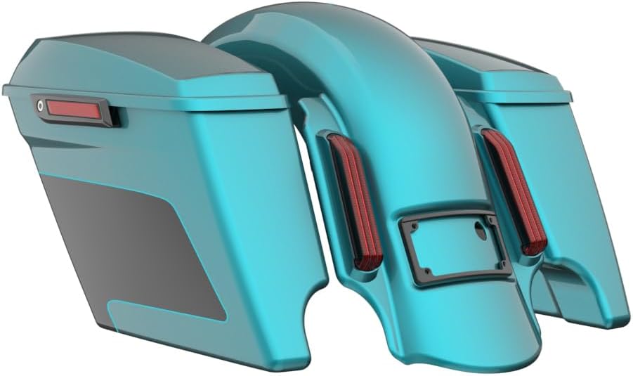 Advanblack Color Matched Stretched Bags, Lids Black Latch Hardware for '23-'24 Harley Touring CVO & 2024 Street Glide, Road Glide (Teal Thunder & Vivid Black)