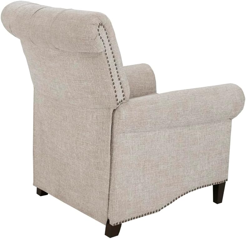 Madison Park Aidan Upholstered Manual Push Back Recliner Chair with Nailheads - Solid Wood, Plywood, Roled Back Button Tufted Accent Armchair Modern Classic Style Family Room Sofa Furniture, Cream
