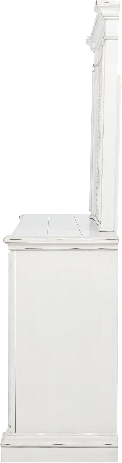 Coaster Home Furnishings - McKinney - Poplar Wood - 6-Drawer Dresser with 50-Inch Rectangular Mirror, Traditional Style, Jewelry Tray, and Antique Bronze Hardware - Bedroom - Vintage White - 215873M