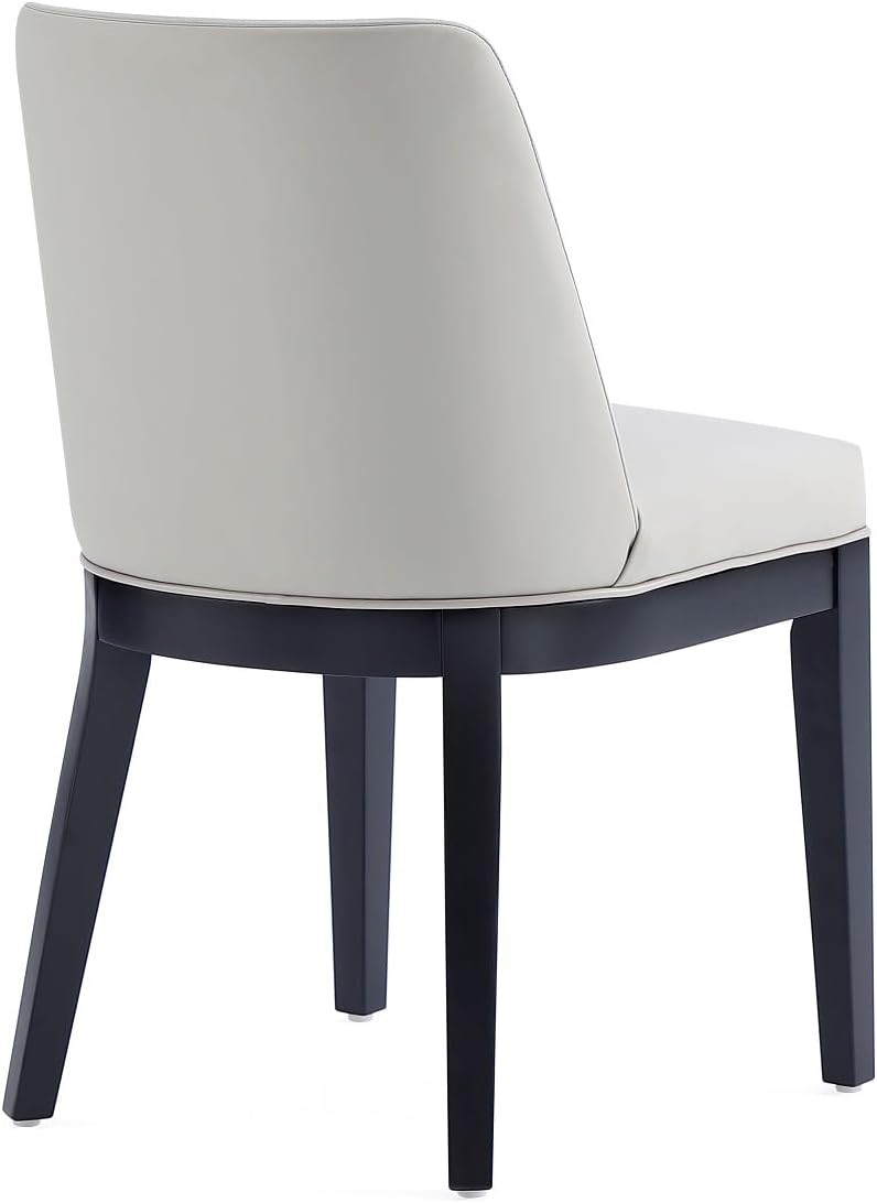 Manhattan Comfort Gansevoort Modern Faux Leather Dining Chair with Solid Beech Wood Frame, Upholstered Accent Furniture for Kitchen Table or Office, Set of 4, Stone Grey