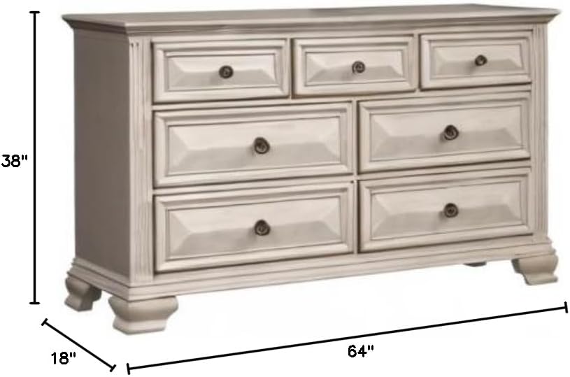 Roundhill Furniture Renova Distressed Parchment 7-Drawer Dresser