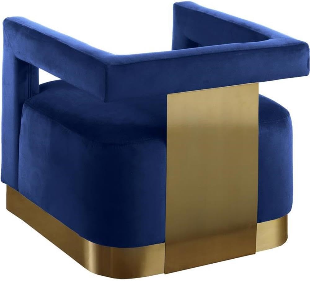 Meridian Furniture Armani Collection Modern | Contemporary Velvet Upholstered Accent Chair with Sturdy Steel Base and Back in Gold Finish, 31.5' W x 28' D x 28' H, Navy