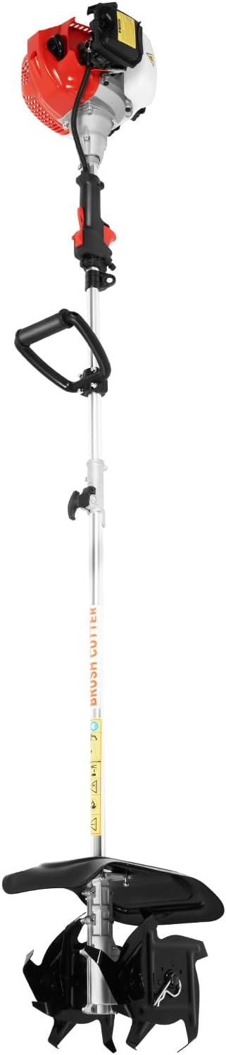 Tiller Cultivator,43CC 2-Stroke Garden Cultivator,Tiller for Gardening,with Cordless and Long Pole Design,Diaphragm Carburetor, for Garden, Lawn, Digging, Root/Weed Removal and Soil Cultivation