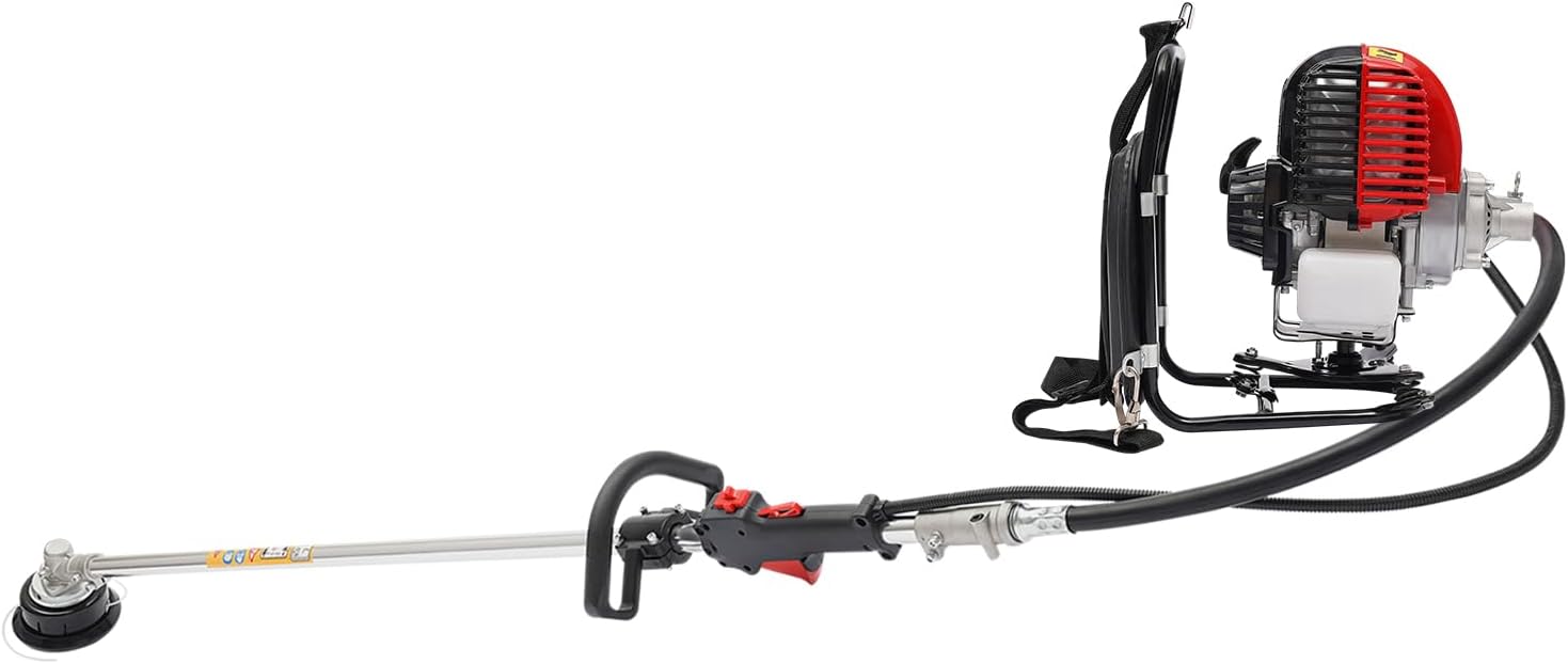 Backpack Cultivator Tiller, 2-in-1 4 Stroke Gasoline Brush Cutter Grass Wacker Weed Lawn Mowerm, Portable Gasoline Air-Cooled Grass Hedge Trimmer Lawn Mower Weed Wacker for Weeding Glass