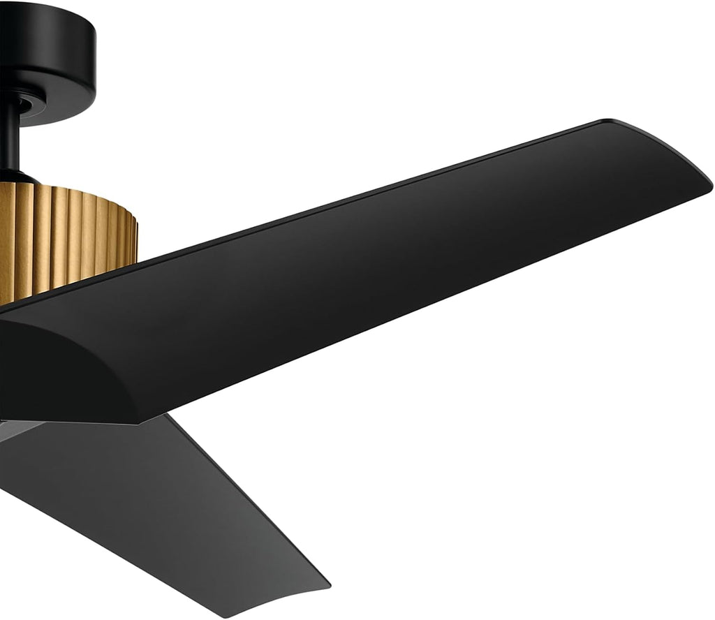 Kichler Almere 56 in 3 Blade Indoor Ceiling Fan without Light, Modern Natural Brass with Satin Black Blades for Living Room, Bedroom, Kitchen, 330130NBR