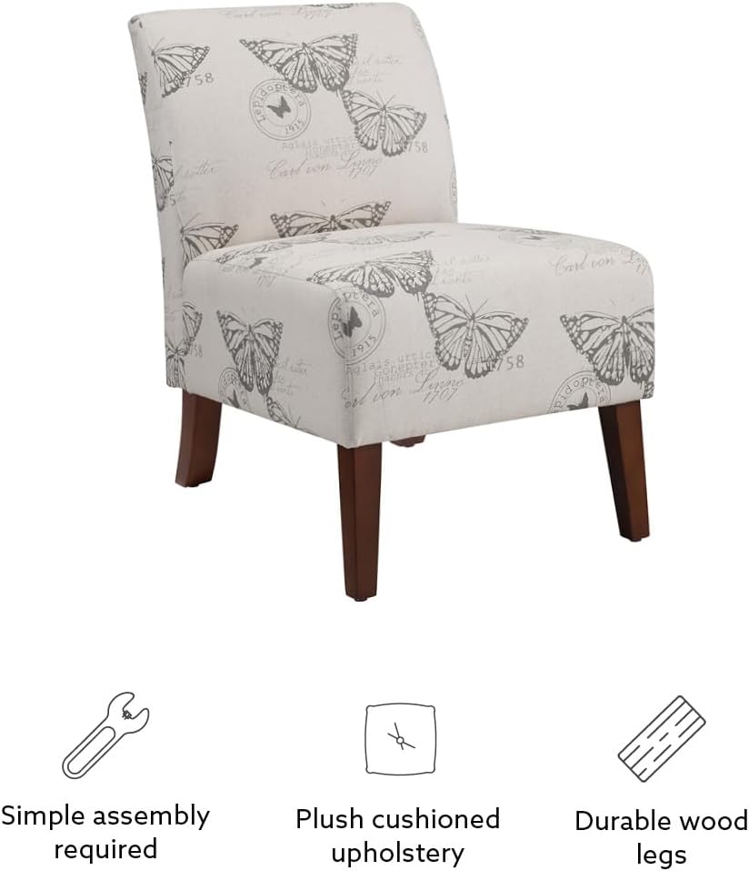 Linon Butterfly, Dark Espresso Linen Lily Chair, 21.5' W x 29.5' D x 31.5' H
