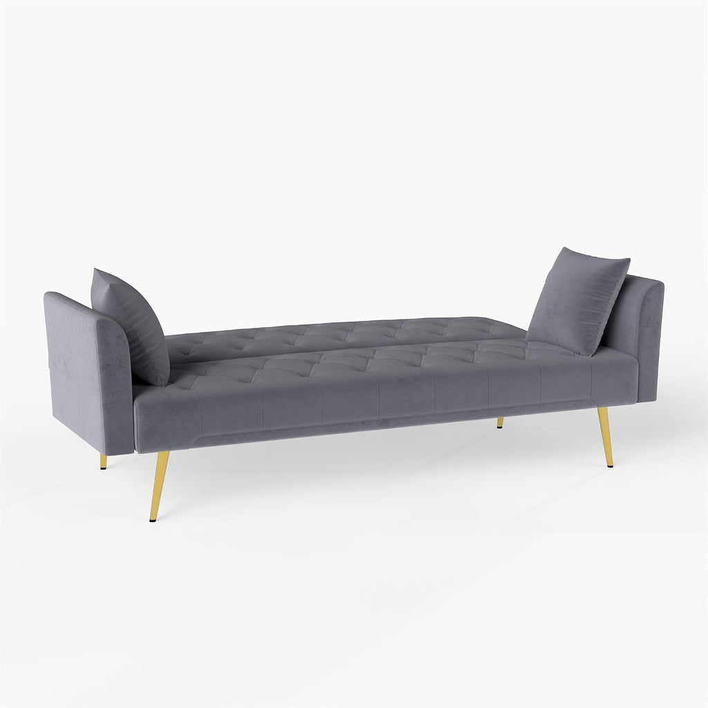KEIKI 72' Futon Sofa Bed, 2-in-1 Loveseat, Velvet Upholstered Couches for Living Room, Sofa Sleeper for Small Space, Comfy Rest Folding Bed, Modern Apartment Essentials for Bedroom, Gray