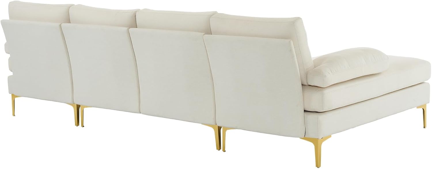 Karl home Convertible Sectional Sofa 110' U-Shape Sofa Couch 4-Seat Couch with Chaise Fabric Upholstered for Living Room, Apartment, Office, Beige
